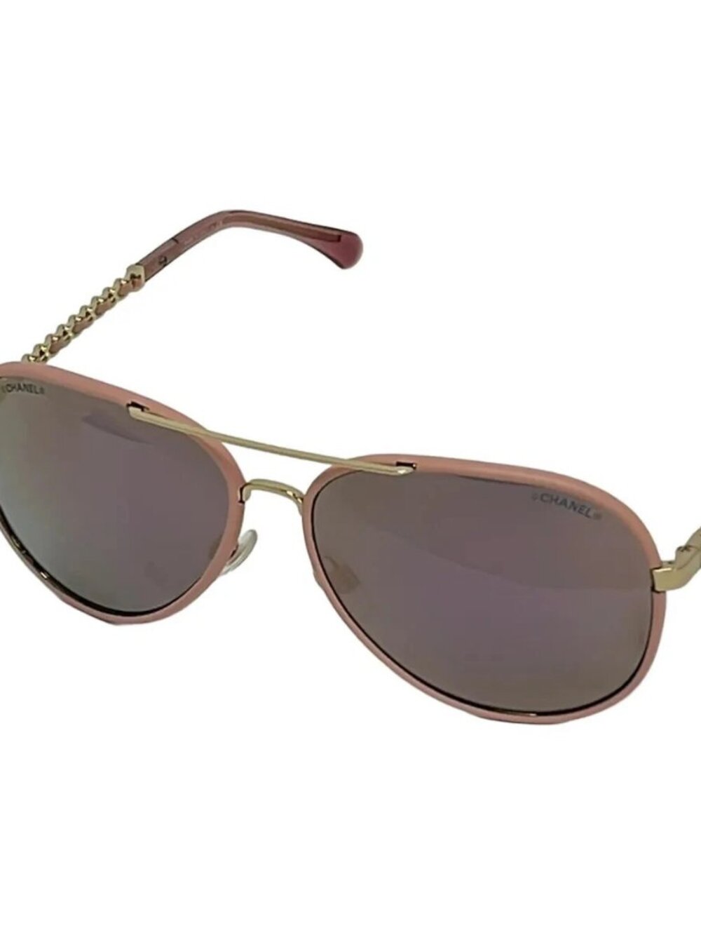 CHANEL 4219-Q Pink Gold Clear Plastic Hardware Leather Sunglasses